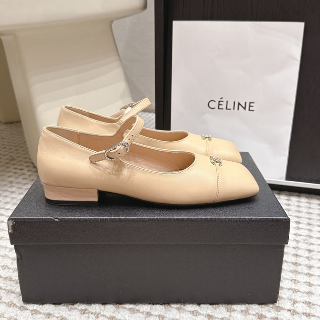 CHANEL 26S SQUARE TOE MARY JANE FLATS IN BEIGE CALFSKIN