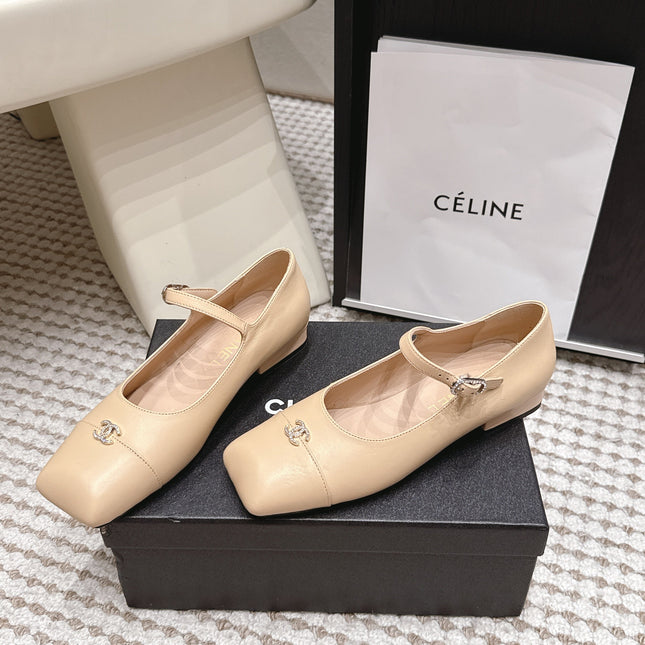 CHANEL 26S SQUARE TOE MARY JANE FLATS IN BEIGE CALFSKIN