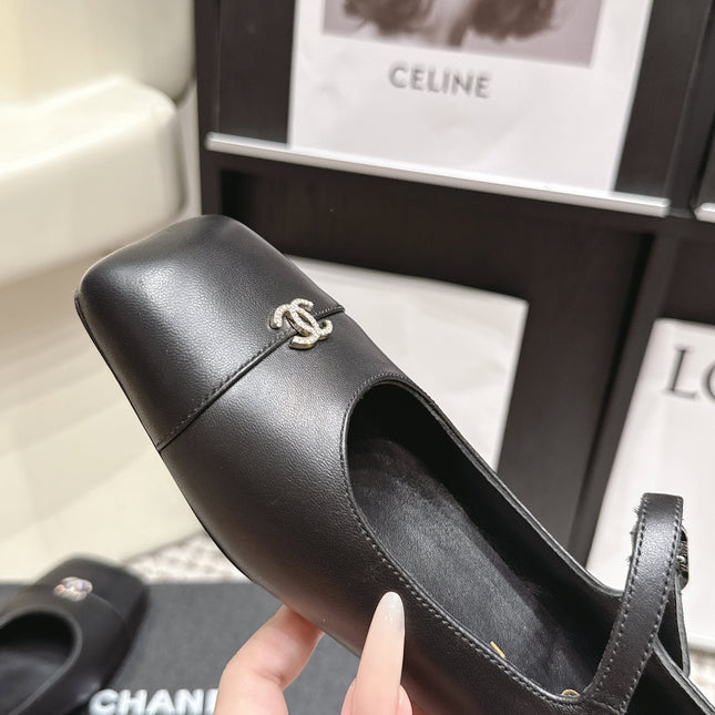 CHANEL 26S SQUARE TOE MARY JANE FLATS IN BLACK CALFSKIN