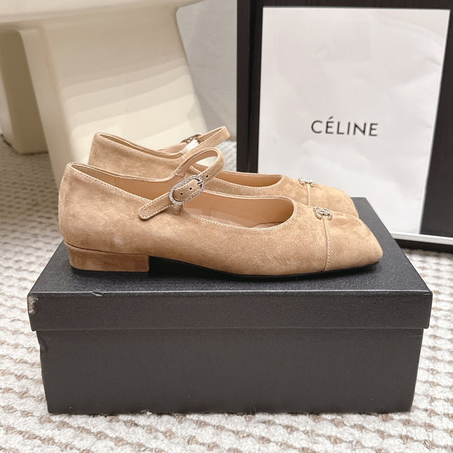 CHANEL 26S SQUARE TOE MARY JANE FLATS IN LIGHT BROWN SUEDE