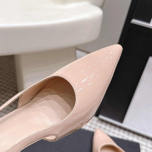 CHANEL 26S HIGH HEEL SLINGBACKS 80 MM IN BEIGE PATENT