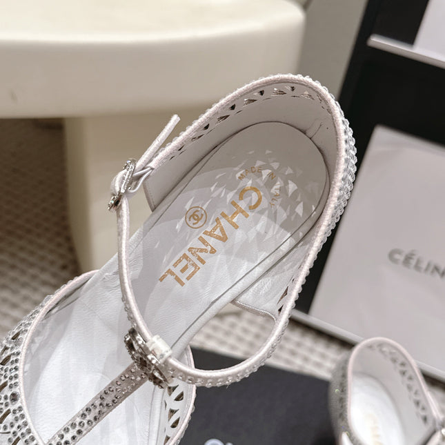 CHANEL 26S HIGH HEELS 50 MM IN WHITE RHINESTONE EMBELLISHED