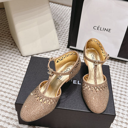 CHANEL 26S HIGH HEELS 50 MM IN BEIGE RHINESTONE EMBELLISHED