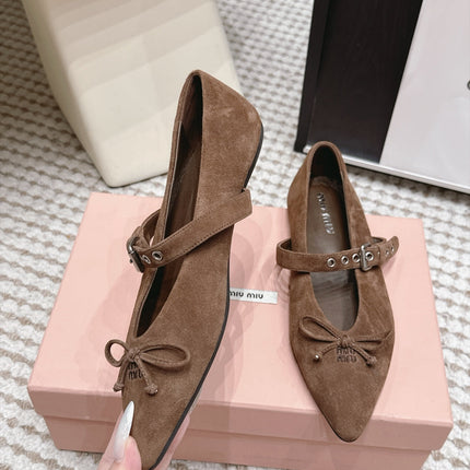 MIUMIU 26S MARY JANE BALLET IN DARK BROWN SUEDE WITH BUCKLE STRAP