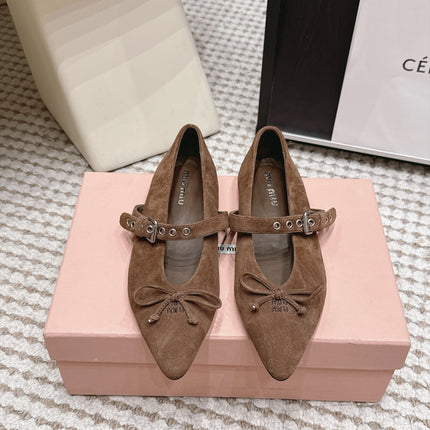 MIUMIU 26S MARY JANE BALLET IN DARK BROWN SUEDE WITH BUCKLE STRAP