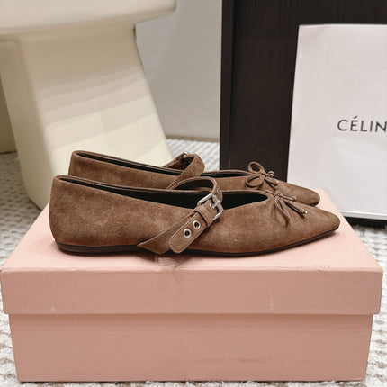 MIUMIU 26S MARY JANE BALLET IN DARK BROWN SUEDE WITH BUCKLE STRAP