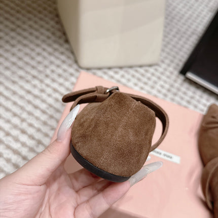MIUMIU 26S MARY JANE BALLET IN DARK BROWN SUEDE WITH BUCKLE STRAP