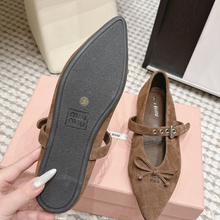 MIUMIU 26S MARY JANE BALLET IN DARK BROWN SUEDE WITH BUCKLE STRAP