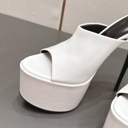 YSL 26S HIGH-HEEL SANDALS 155 MM IN WHITE PATENT LEATHER