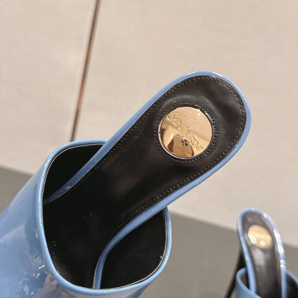 YSL 26S HIGH-HEEL SANDALS 155 MM IN BLUE PATENT LEATHER