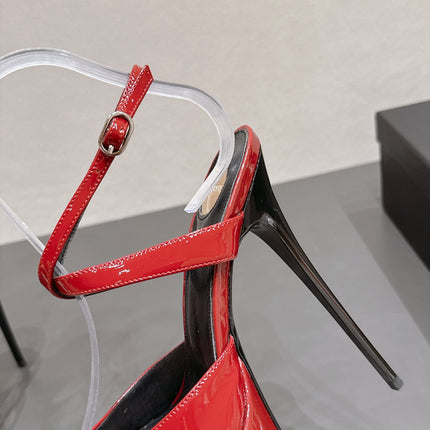 YSL 26S PLATFORM SANDALS 155 MM IN DARK RED PATENT LEATHER