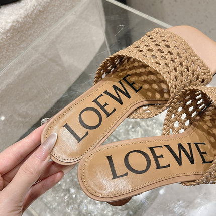 LOEWE 26S WOVEN HEEL SANDALS 50 MM IN DARK BEIGE LAMBSKIN