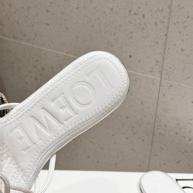 LOEWE 26S BRAIDED CAGE SLIDE SANDALS IN WHITE CALFSKIN