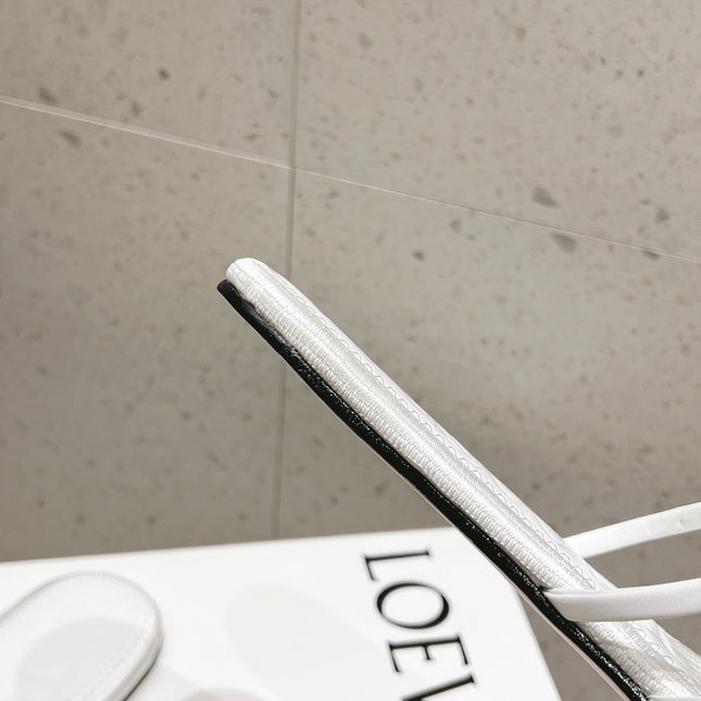 LOEWE 26S BRAIDED CAGE SLIDE SANDALS IN WHITE CALFSKIN