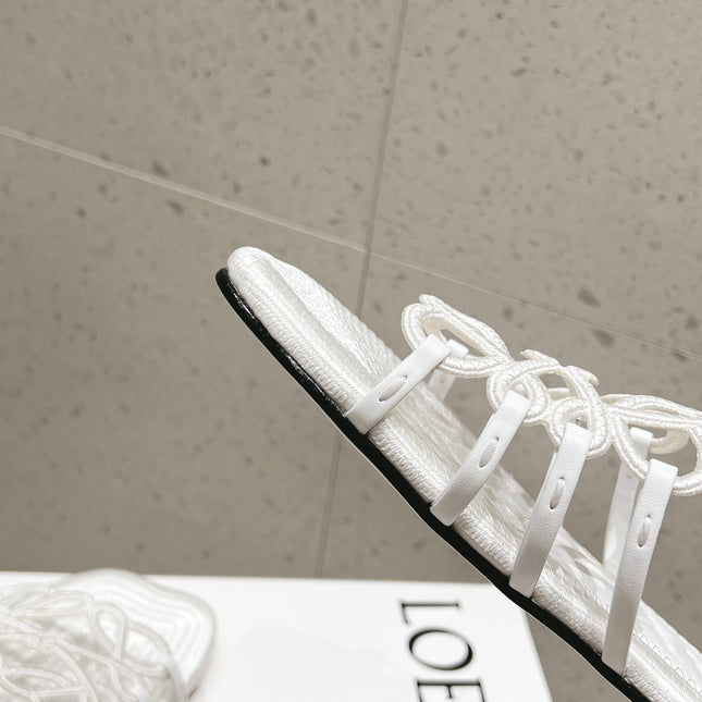 LOEWE 26S BRAIDED CAGE SLIDE SANDALS IN WHITE CALFSKIN