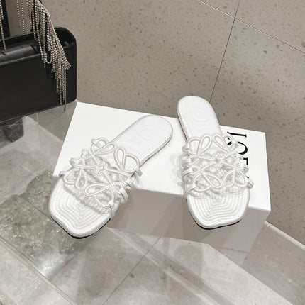 LOEWE 26S BRAIDED CAGE SLIDE SANDALS IN WHITE CALFSKIN