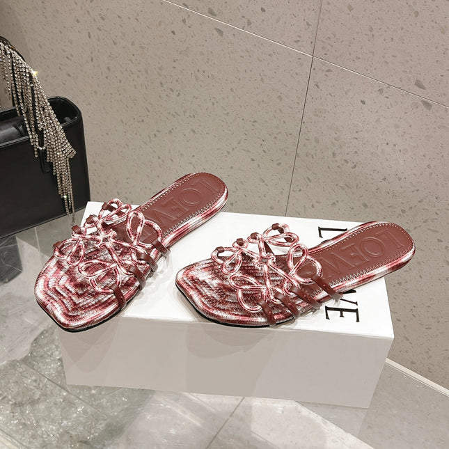 LOEWE 26S BRAIDED CAGE SLIDE SANDALS IN DARK BROWN CALFSKIN