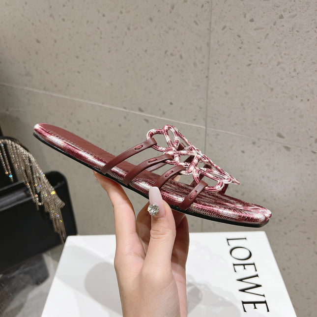 LOEWE 26S BRAIDED CAGE SLIDE SANDALS IN DARK BROWN CALFSKIN