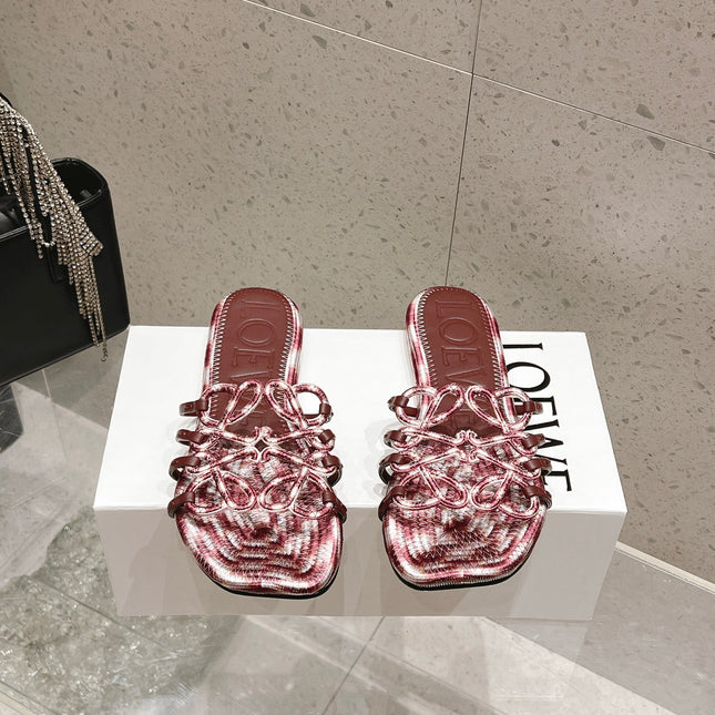 LOEWE 26S BRAIDED CAGE SLIDE SANDALS IN DARK BROWN CALFSKIN
