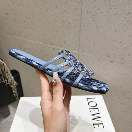 LOEWE 26S BRAIDED CAGE SLIDE SANDALS IN BLUE CALFSKIN