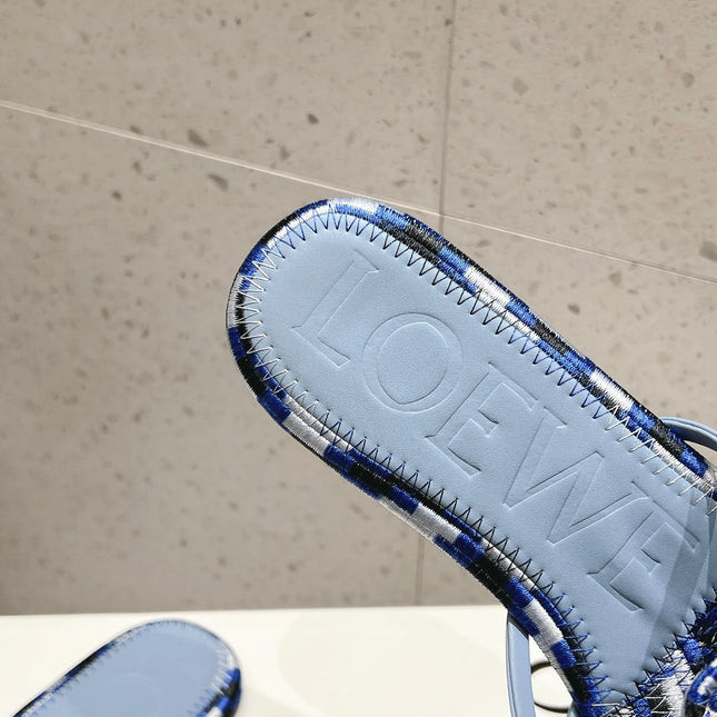 LOEWE 26S BRAIDED CAGE SLIDE SANDALS IN BLUE CALFSKIN