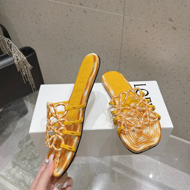 LOEWE 26S BRAIDED CAGE SLIDE SANDALS IN YELLOW CALFSKIN