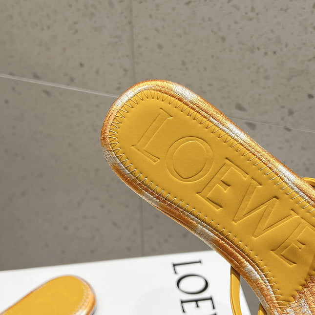 LOEWE 26S BRAIDED CAGE SLIDE SANDALS IN YELLOW CALFSKIN