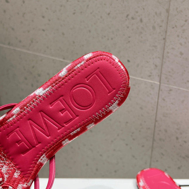 LOEWE 26S BRAIDED CAGE SLIDE SANDALS IN CORAL PINK CALFSKIN