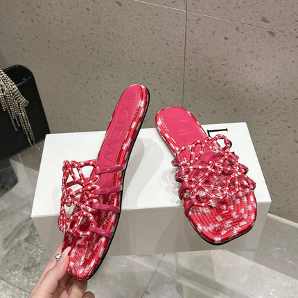 LOEWE 26S BRAIDED CAGE SLIDE SANDALS IN CORAL PINK CALFSKIN