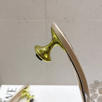 LOEWE 26S MULE HEELS 45MM IN GOLD PVC WITH CRYSTAL FLORAL