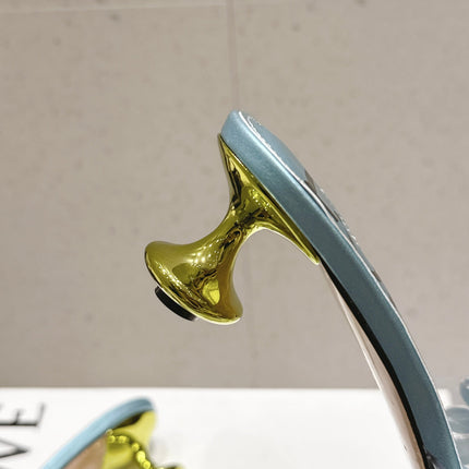 LOEWE 26S MULE HEELS 45MM IN LIGHT BLUE PVC WITH CRYSTAL FLORAL