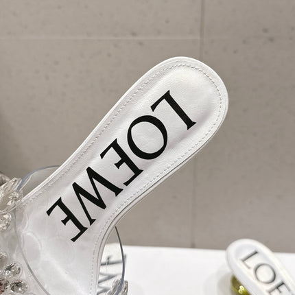 LOEWE 26S MULE HEELS 45MM IN WHITE PVC WITH CRYSTAL FLORAL
