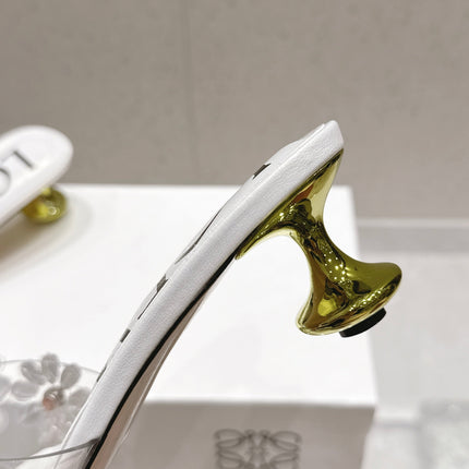 LOEWE 26S MULE HEELS 45MM IN WHITE PVC WITH CRYSTAL FLORAL