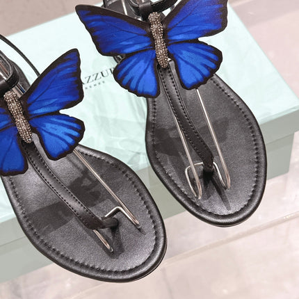 AQUAZZURA 26S BUTTERFLY THONG SANDALS IN BLACK LAMBSKIN