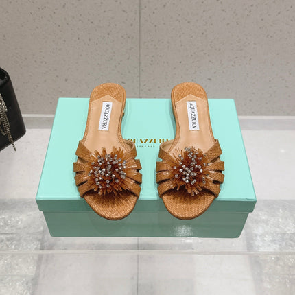 AQUAZZURA 26S SANDALS IN BROWN WOVEN RAFFIA