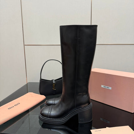 MIUMIU 25S KNEE-HIGH BOOTS IN BLACK CALFSKIN