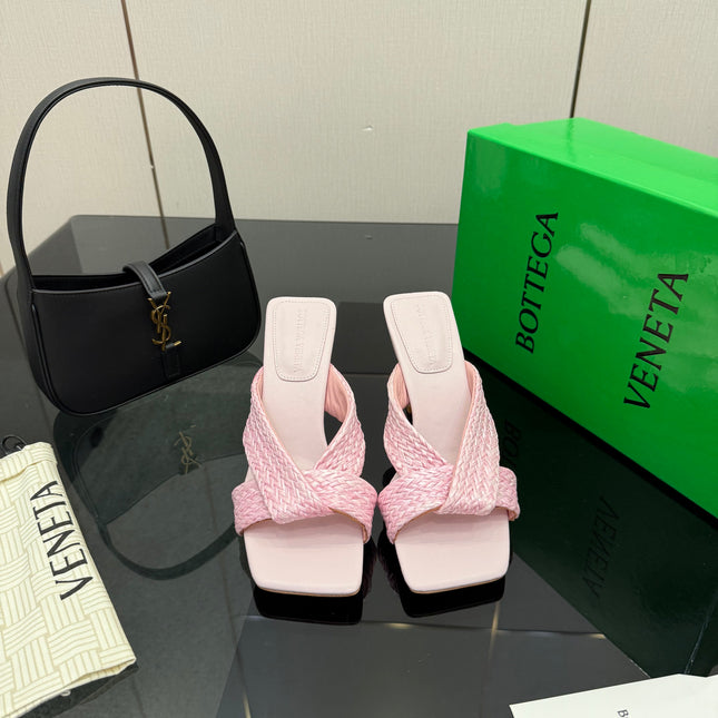 BOTTEGA VENETA 26S HEELED SANDALS 95 MM IN LIGHT PINK CALFSKIN AND RAFFIA