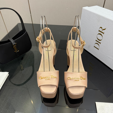 DIOR 26S HIGH HEEL SANDALS 120 MM IN NUDE BEIGE SATIN