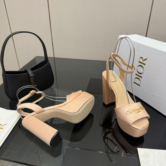 DIOR 26S HIGH HEEL SANDALS 120 MM IN NUDE BEIGE SATIN