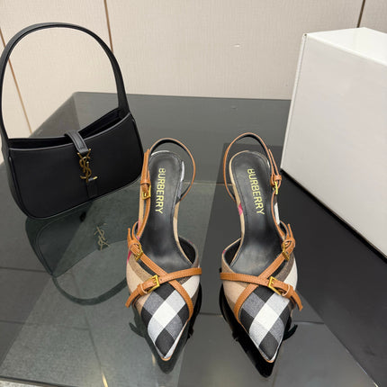 BURBERRY 26S SLINGBACK HEELS 85 MM IN STRIPED COLOR COORDINATION FABRIC STYLE 11