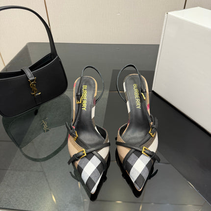 BURBERRY 26S SLINGBACK HEELS 85 MM IN STRIPED COLOR COORDINATION FABRIC STYLE 10