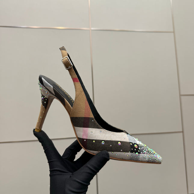 BURBERRY 26S SLINGBACK HEELS 85 MM IN STRIPED COLOR COORDINATION FABRIC