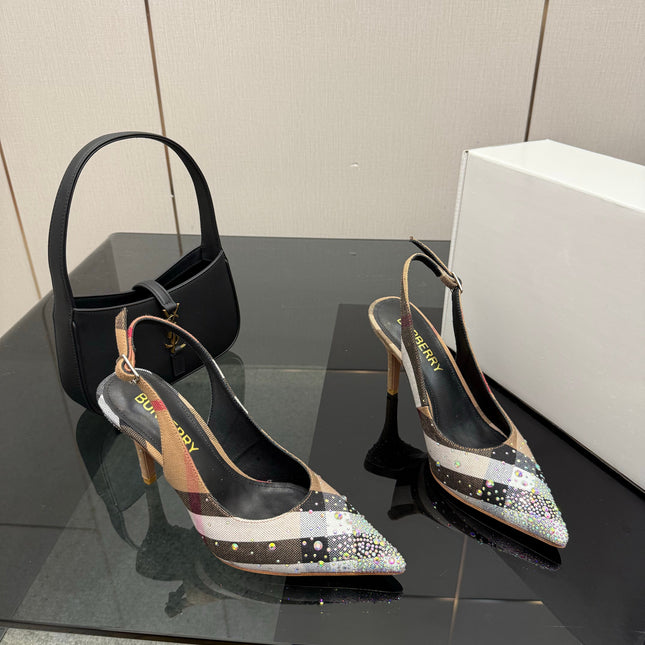 BURBERRY 26S SLINGBACK HEELS 85 MM IN STRIPED COLOR COORDINATION FABRIC