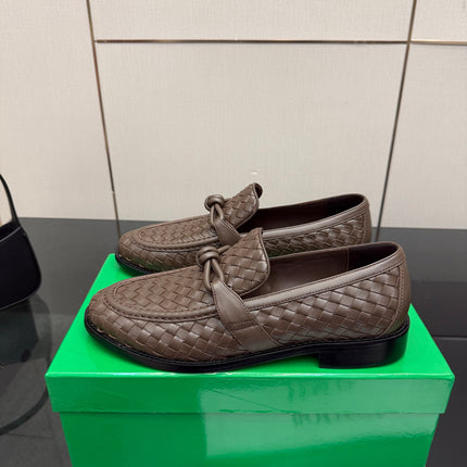 BOTTEGA VENETA 26S LOAFERS IN BROWN TECHNICAL WOVEN CALFSKIN