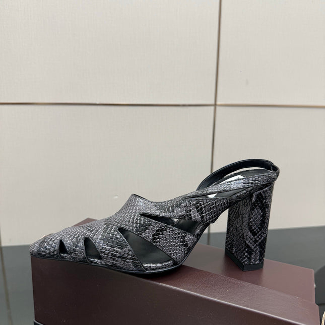 ALAIA 26S HEELED SLINGBACKS IN BLACK PYTHON-EMBOSSED LEATHER