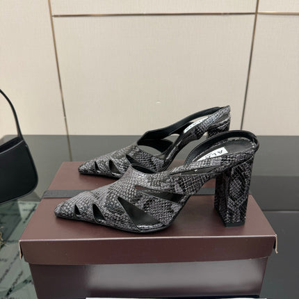 ALAIA 26S HEELED SLINGBACKS IN BLACK PYTHON-EMBOSSED LEATHER