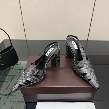 ALAIA 26S HEELED SLINGBACKS IN BLACK PYTHON-EMBOSSED LEATHER