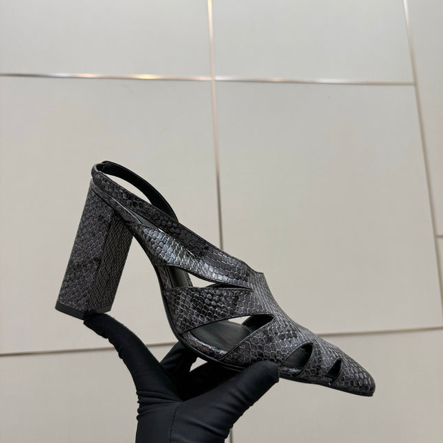 ALAIA 26S HEELED SLINGBACKS IN BLACK PYTHON-EMBOSSED LEATHER