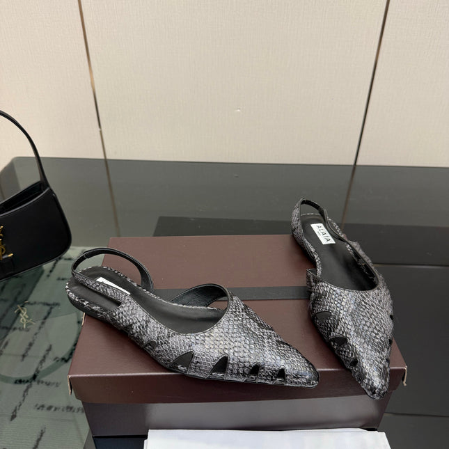 ALAIA 26S CUT-OUT SLINGBACK FLATS IN BLACK PYTHON-EMBOSSED LEATHER