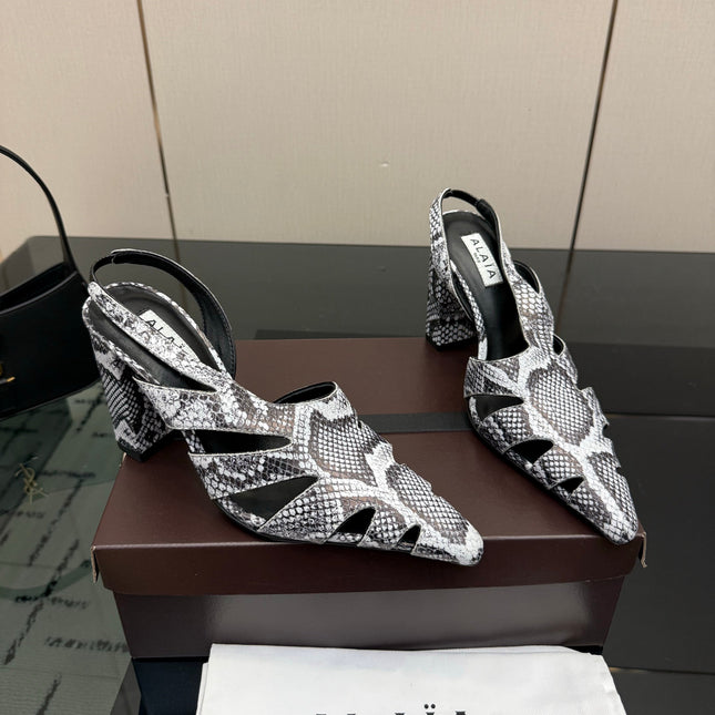 ALAIA 26S HEELED SLINGBACKS IN PYTHON-EMBOSSED LEATHER